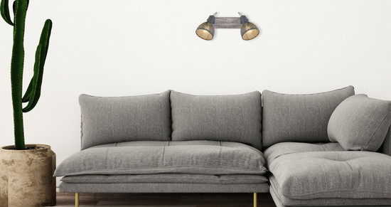 Globo Mori E27 Strahler 2-fach 40W Antik Weiß Getüncht, Holz Ø12,5cm 54661-2