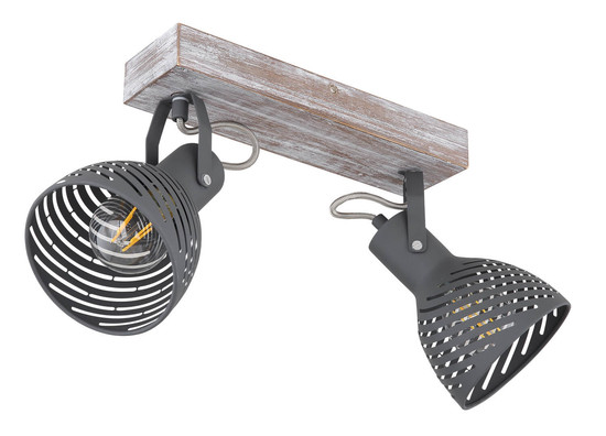 Globo Mori E27 Strahler 2-fach 40W Antik Weiß Getüncht, Holz Ø12,5cm 54661-2