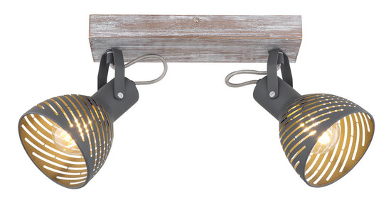 Globo Mori E27 Strahler 2-fach 40W Antik Weiß Getüncht, Holz Ø12,5cm 54661-2