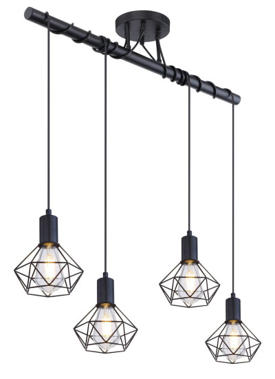 Globo Xara I Pendelleuchte 4-fach Schwarz, Metall Ø8cm 54802S-4