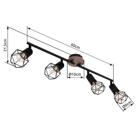 Globo Strahler Xara I 4-flammig E14 Schwarz Metall 60x21,5cm