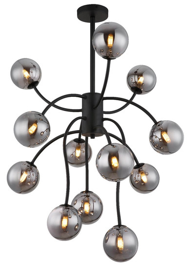 Globo LED Deckenleuchte Riha 12-flammig G9 LED 12x 3,5W warmweiss Schwarz matt rauchfarben Metall Glaskugeln Ø62cm