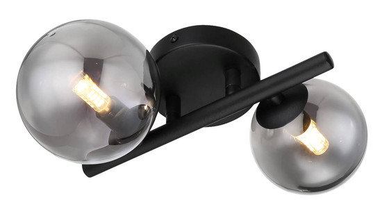 Globo LED Wandleuchte Riha 2-flammig G9 LED 2x 3,5W warmweiss Schwarz matt rauchfarben Metall Glas 25x24cm