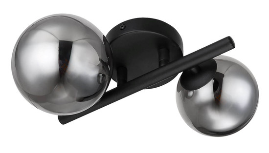 Globo LED Wandleuchte Riha 2-flammig G9 LED 2x 3,5W warmweiss Schwarz matt rauchfarben Metall Glas 25x24cm