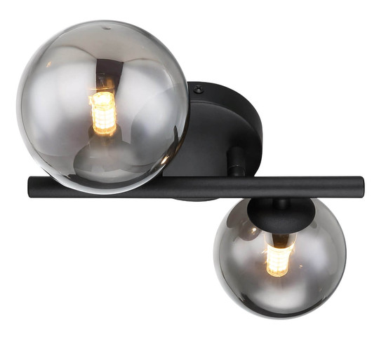 Globo LED Wandleuchte Riha 2-flammig G9 LED 2x 3,5W warmweiss Schwarz matt rauchfarben Metall Glas 25x24cm