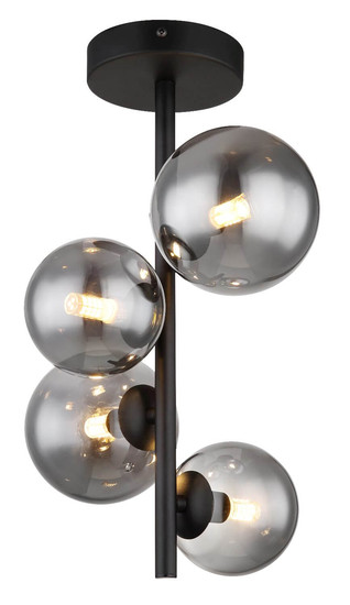 Globo LED Deckenleuchte Riha 4-flammig G9 LED 4x 3,5W warmweiss Schwarz matt rauchfarben Metall Glas Ø23,5cm