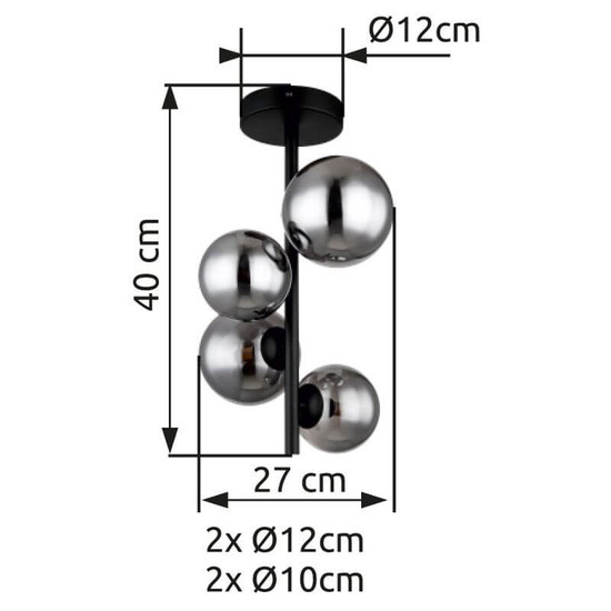 Globo LED Deckenleuchte Riha 4-flammig G9 LED 4x 3,5W warmweiss Schwarz matt rauchfarben Metall Glas Ø23,5cm