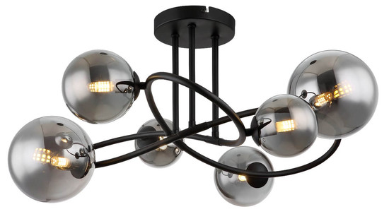 Globo LED Deckenleuchte Riha 6-flammig G9 LED 6x 3,5W warmweiss Schwarz matt rauchfarben Metall Glas Ø65cm