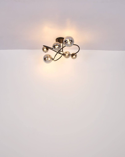 Globo LED Deckenleuchte Riha 6-flammig G9 LED 6x 3,5W warmweiss Schwarz matt rauchfarben Metall Glas Ø65cm