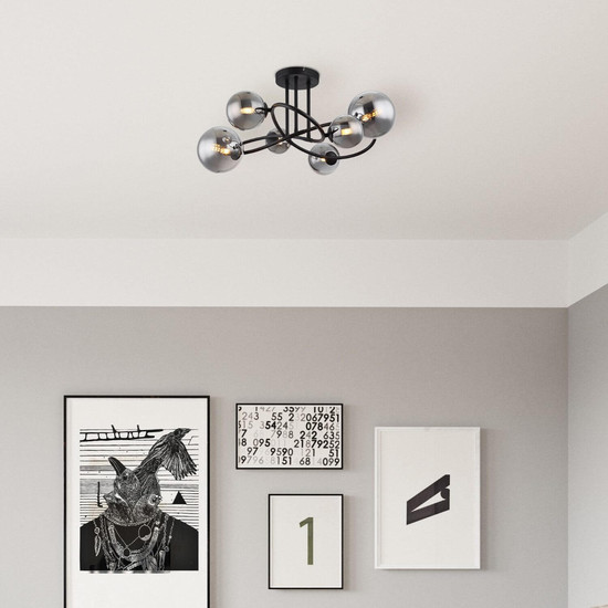 Globo LED Deckenleuchte Riha 6-flammig G9 LED 6x 3,5W warmweiss Schwarz matt rauchfarben Metall Glas Ø65cm