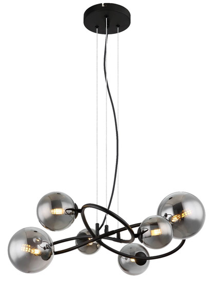 Globo LED Pendelleuchte Riha 6-flammig G9 LED 6x 3,5W warmweiss Schwarz matt rauchfarben Metall Glas 120x62cm