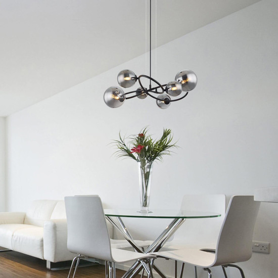 Globo LED Pendelleuchte Riha 6-flammig G9 LED 6x 3,5W warmweiss Schwarz matt rauchfarben Metall Glas 120x62cm