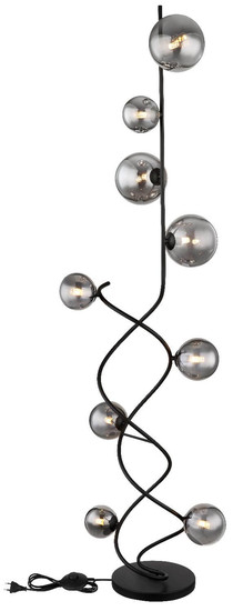 Globo LED Stehleuchte Riha 9-flammig G9 LED 9x 3,5W warmweiss Schwarz matt rauchfarben Metall Glas 162cm
