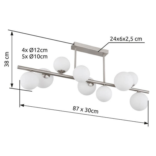 Globo LED Deckenleuchte Riha 9-flammig G9 LED 9x 3,5W warmweiss Nickel matt Metall Glas 87x37cm