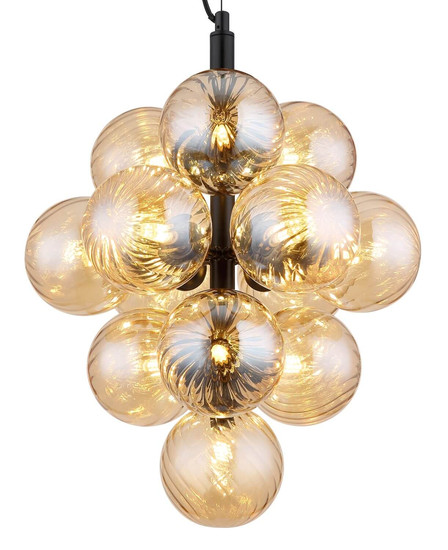 Globo Pendelleuchte Conor 13-flammig G9 Schwarz matt amber Metall Glaskugeln Ø39,5cm