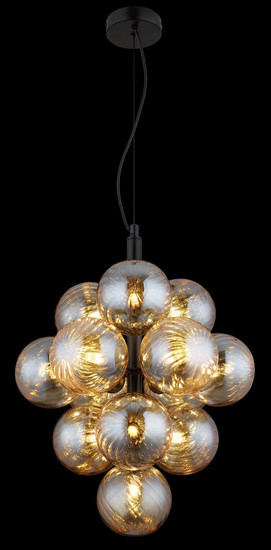 Globo Pendelleuchte Conor 13-flammig G9 Schwarz matt amber Metall Glaskugeln Ø39,5cm