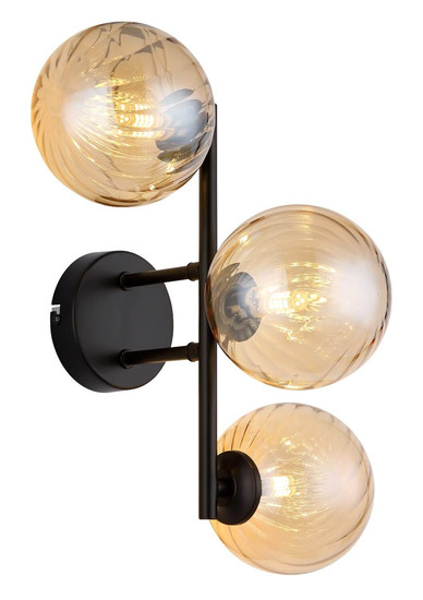 Globo Wandleuchte Conor 3-flammig G9 Schwarz matt amber Metall Glaskugeln 36x28cm