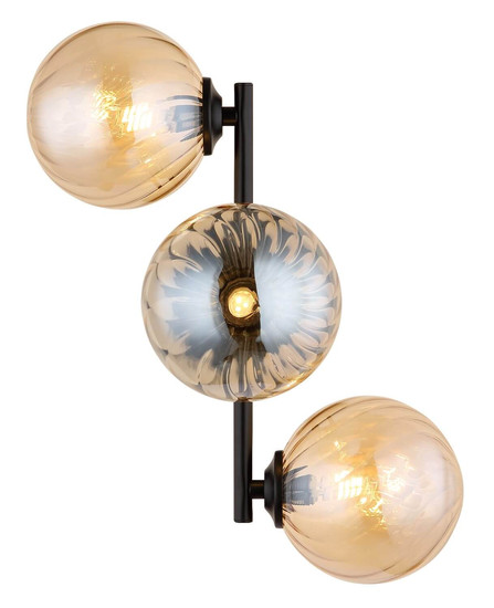 Globo Wandleuchte Conor 3-flammig G9 Schwarz matt amber Metall Glaskugeln 36x28cm