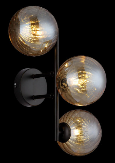 Globo Wandleuchte Conor 3-flammig G9 Schwarz matt amber Metall Glaskugeln 36x28cm