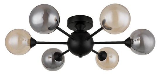 Globo Deckenleuchte Roland 6-flammig G9 Schwarz matt rauchfarben Metall Glaskugeln Ø55cm