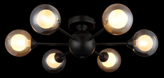 Globo Deckenleuchte Roland 6-flammig G9 Schwarz matt rauchfarben Metall Glaskugeln Ø55cm