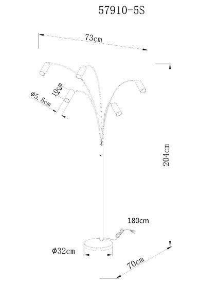 Globo Stehleuchte Robby 5-flammig GU10 Schwarz matt Metall 204cm