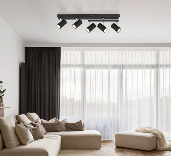 Globo Robby GU10 Strahler 5-fach 35W Schwarz Matt, Metall Ø5,2cm 57911-5B