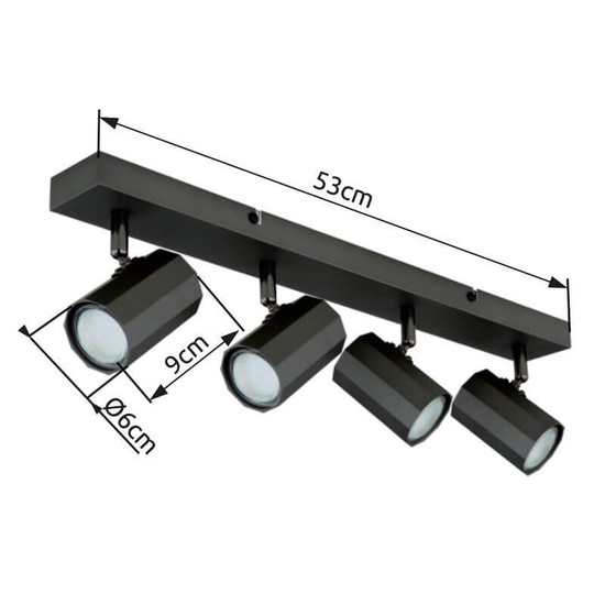Globo Strahler James 4-flammig GU10 Grau matt Metall Aluminium 53x14,5cm