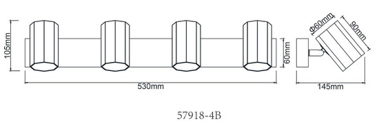 Globo Strahler James 4-flammig GU10 Schwarz matt Metall Aluminium 53x14,5cm