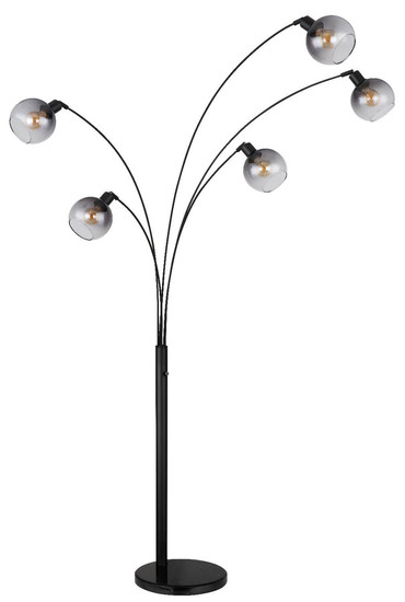 Globo Stehleuchte Seymour 5-flammig E27 Schwarz matt rauchfarben Metall Glas 208cm