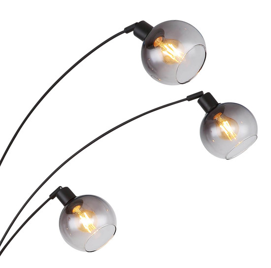 Globo Stehleuchte Seymour 5-flammig E27 Schwarz matt rauchfarben Metall Glas 208cm