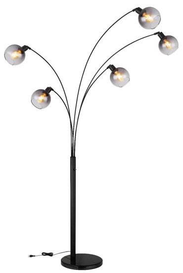 Globo Stehleuchte Seymour 5-flammig E27 Schwarz matt rauchfarben Metall Glas 208cm