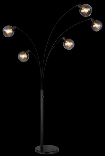 Globo Stehleuchte Seymour 5-flammig E27 Schwarz matt rauchfarben Metall Glas 208cm