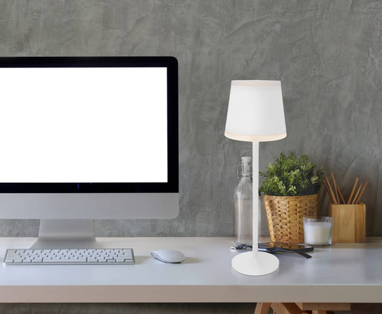 Globo Ridley LED Tischleuchte 4,60W Warmweiß IP54 Weiß Matt, Metall Ø11cm 58433W