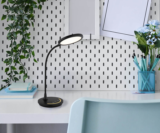 Globo Kenny LED Tischleuchte 12W CCT Schwarz Matt Nachtlicht Memoryfunktion Ø15,4cm 58483