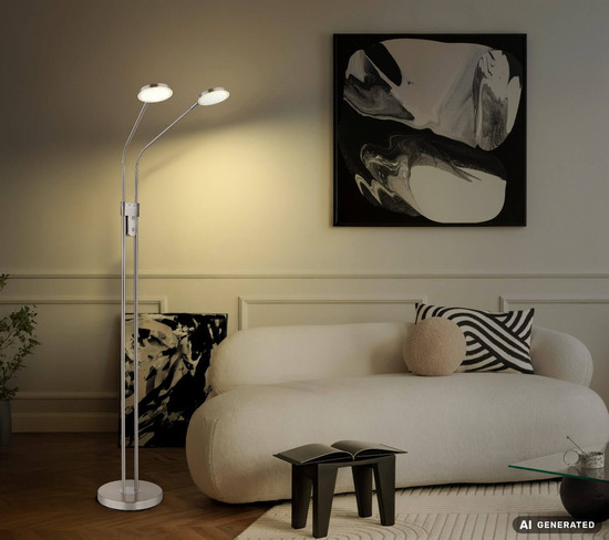 Globo LED Stehleuchte Silvio 2-flammig 2x 6,5W dimmbar CCT warm-/neutralweiss Nickel matt Metall 172cm