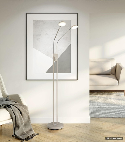 Globo LED Stehleuchte Silvio 2-flammig 2x 6,5W dimmbar CCT warm-/neutralweiss Sandfarben matt Metall 173cm