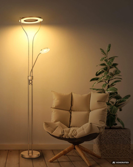 Globo LED Deckenfluter Ebro 20W warmweiss Kaffeefarben matt Metall Glas 194cm
