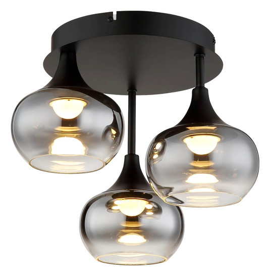 Globo LED Deckenleuchte Lui 24W warmweiss Schwarz matt rauchfarben Metall Glas Ø35cm