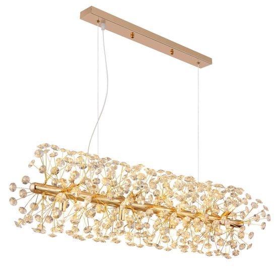 Globo LED Kronleuchter Katrina 12-flammig G9 LED 12x 3,5W warmweiss Goldfarben klar Metall K9 Kristalle 150x90cm