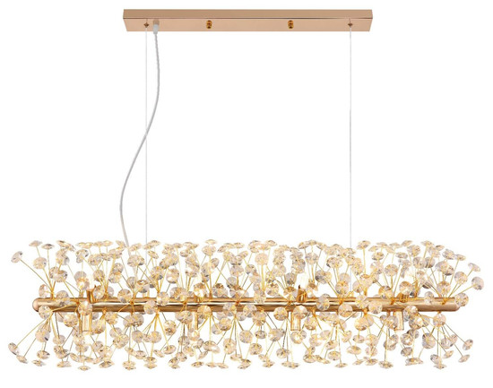 Globo LED Kronleuchter Katrina 12-flammig G9 LED 12x 3,5W warmweiss Goldfarben klar Metall K9 Kristalle 150x90cm