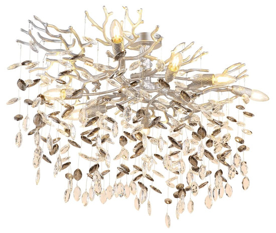 Globo Deckenleuchte Queena 7-flammig E14 Silberfarben matt rauchfarben Metall Glaskristalle 85x50cm