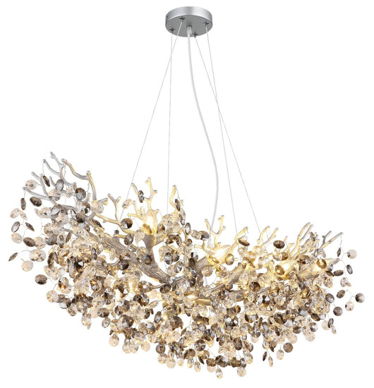 Globo Kronleuchter Queena 10-flammig E14 Silberfarben matt rauchfarben Metall Glaskristalle 120x100cm