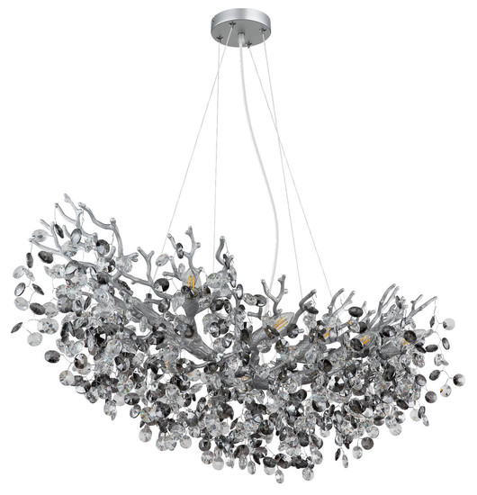 Globo Kronleuchter Queena 10-flammig E14 Silberfarben matt rauchfarben Metall Glaskristalle 120x100cm