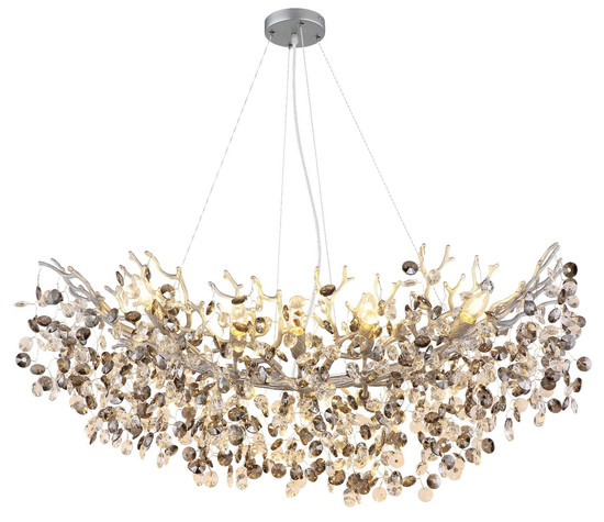 Globo Kronleuchter Queena 10-flammig E14 Silberfarben matt rauchfarben Metall Glaskristalle 120x100cm