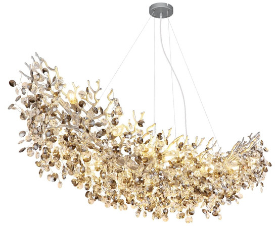 Globo Kronleuchter Queena 16-flammig E14 Silberfarben matt rauchfarben Metall Glaskristalle 150x120cm
