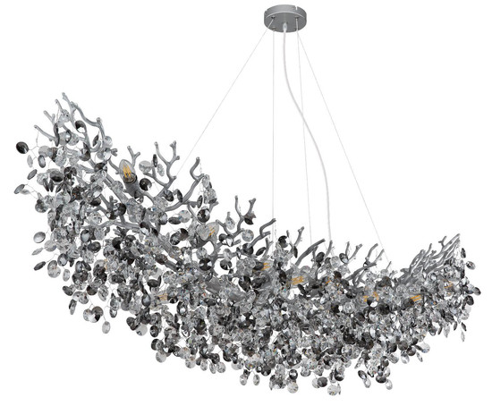 Globo Kronleuchter Queena 16-flammig E14 Silberfarben matt rauchfarben Metall Glaskristalle 150x120cm