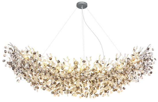 Globo Kronleuchter Queena 16-flammig E14 Silberfarben matt rauchfarben Metall Glaskristalle 150x120cm