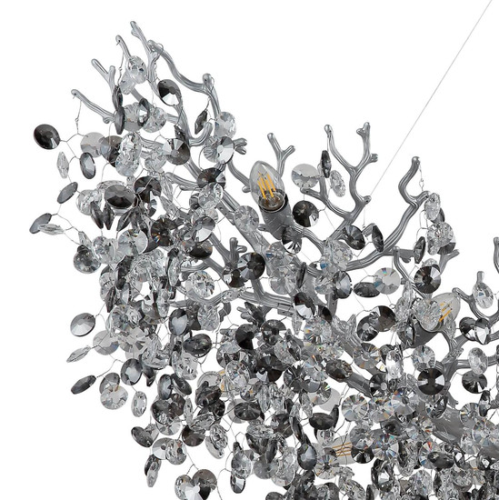 Globo Kronleuchter Queena 16-flammig E14 Silberfarben matt rauchfarben Metall Glaskristalle 150x120cm