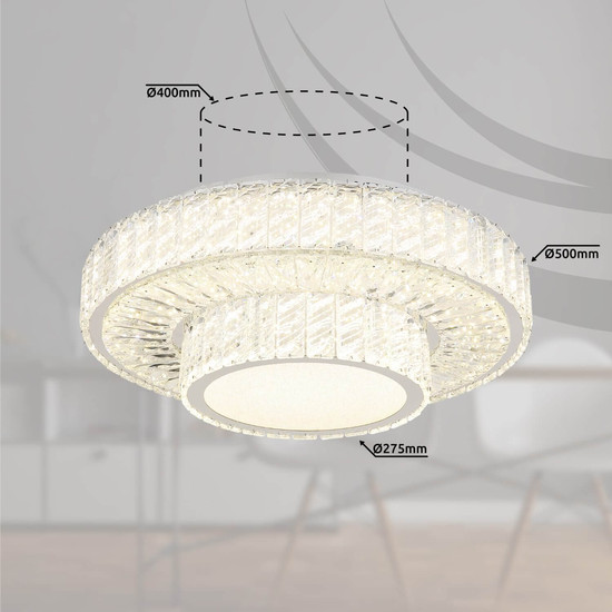 Globo LED Deckenleuchte Mucky 50W dimmbar Fernbedienung CCT warm-/tageslichtweiss Verchromt klar Metall K5 Kristalle Ø50cm